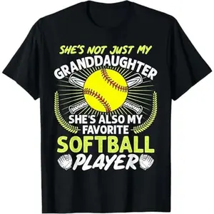 [Winter Outfits]Softball Grandma Shirt - My Favorite Player Is My Granddaughter T-Shirt - Proud Softball Grandpa Tee - Funny Sarcastic Sports Gift for Grandparents
