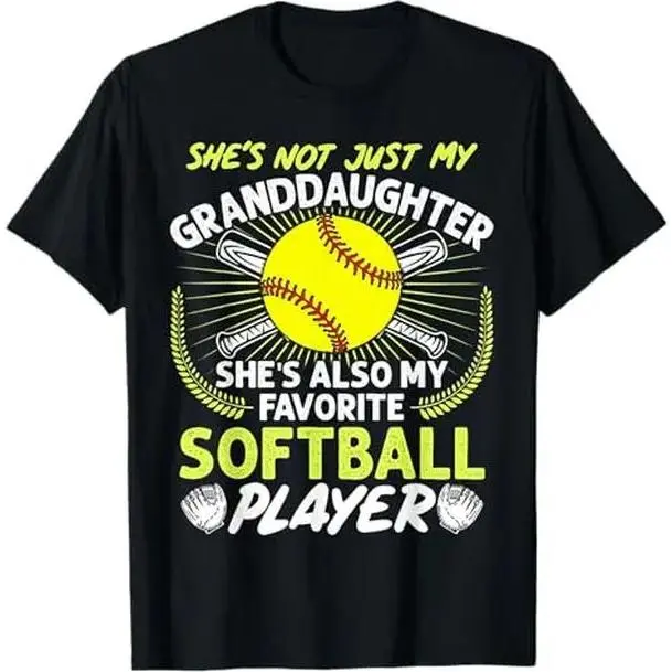 Men's Short-Sleeve Round Neck T-Shirt - Winter Outfits, Proud Grandparent Sports Gift, Favorite Player Granddaughter Themed Top, Shortsleeve, Tshirt, Sarcastic Grandpa Tee, Softball Grandpa Fun, "My Fav Player..."