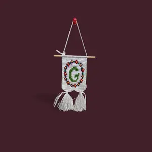 Mini Macrame G with Floral Boarder Design Wall Hanging Decor Handcrafted Boho Style Home Decor