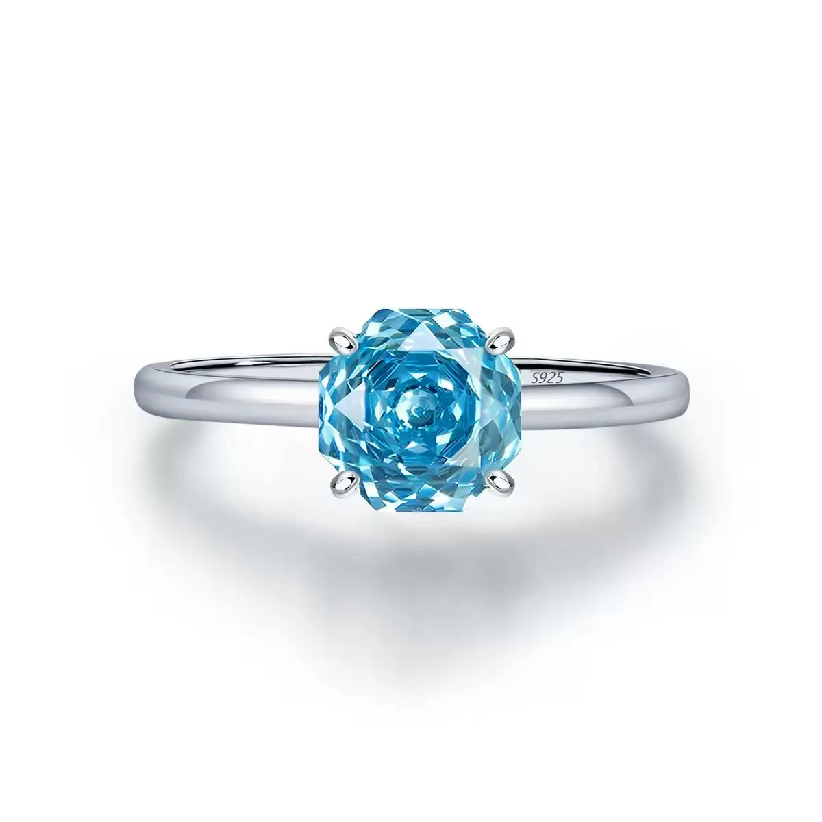 Women's Emerald Cut Statement Ring, Elegant Cocktail Jewelry with a Large Lab Created Gemstone and a Pavé Gemstone Band, Multi-Size