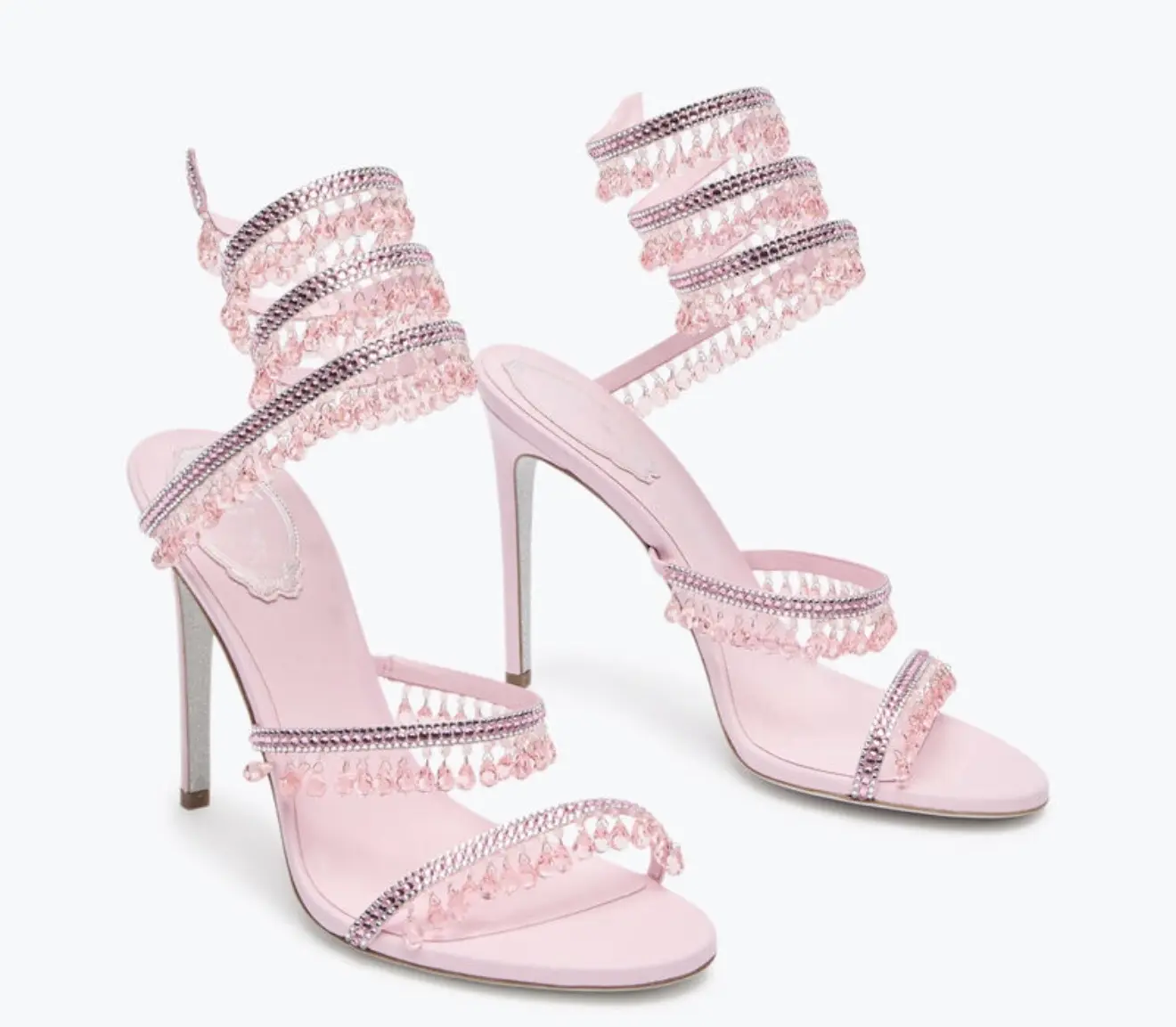 Pink & Gold Crystal Heels - Elegant High-Heeled Sandals with Rhinestones and Strappy Design for Women
