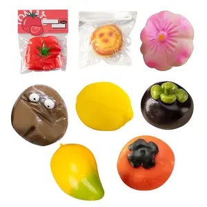 Tomato Squeeze Toy Stress Relief Persimmon Mangosteen Mango Lemon Soft TPR Portable Food-Grade Safe Fidget Toy Slow Rising Stress Ball