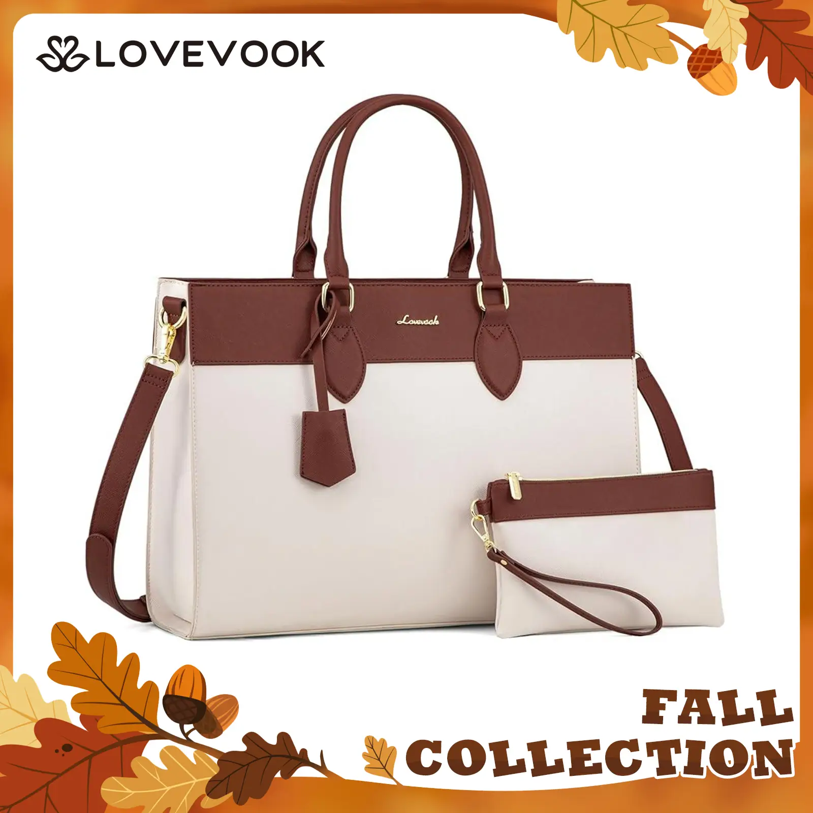 LOVEVOOK Fall Laptop Tote Bag，Texture and Waterproof Vegan Leather, Minimalist Design Crossbody Bag, Shoulder Bags Perfect for Daily Use by Doctors, N