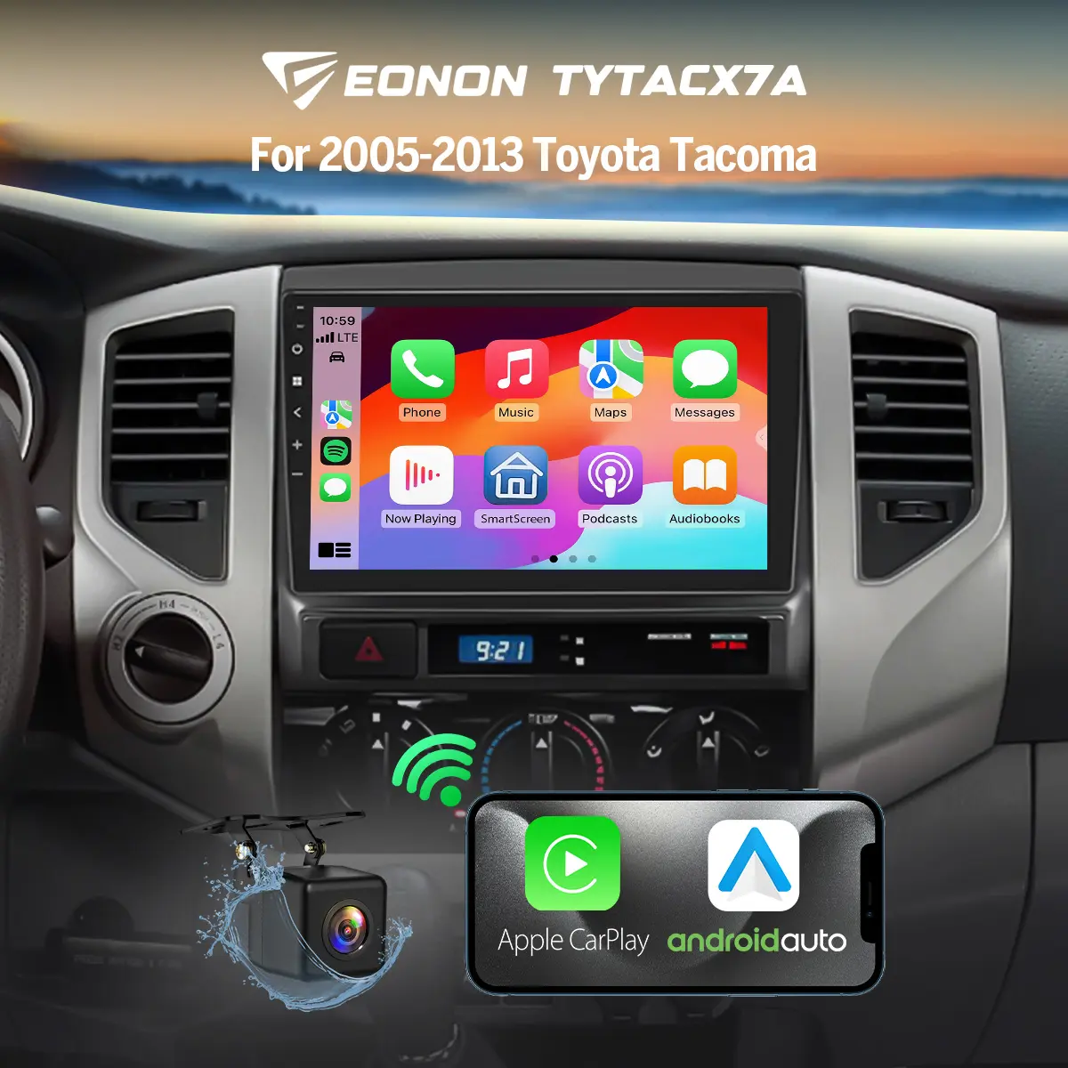 Eonon Car Stereo for Toyota Tacoma 2005-2013, 9" Android 14 Touchscreen Car Display Screen, 4GB RAM 64GB ROM, Wireless CarPlay & Wired CarPlay & Android Auto, Bluetooth GPS Wi-Fi Sub SWC Backup Camera, Keep OEM Plug & Play, summerfinds - TYTACX7A