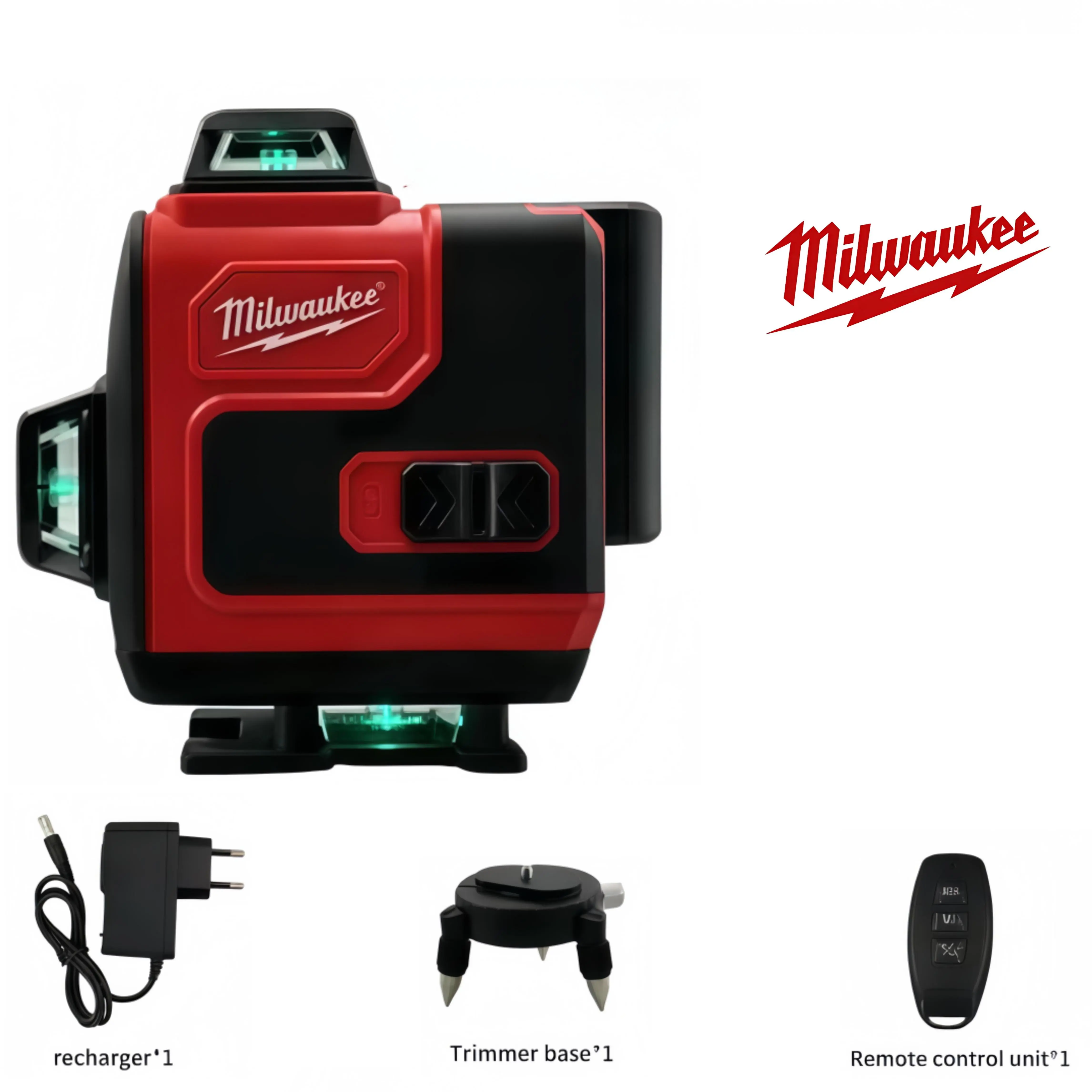 Milwaukee Portable Laser Level Soft Bag Set - Charger, Trimmer Base, Remote Included - All-in-1 Layout Tool
