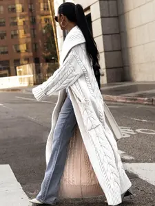 Women's Chunky Knit Long Cardigan Sweater, Loose Fit Pocketed Coat, Fall & Winter Warm Open Front Outerwear, Ultra Soft Comfortable Knitted Jacket, Knitwear