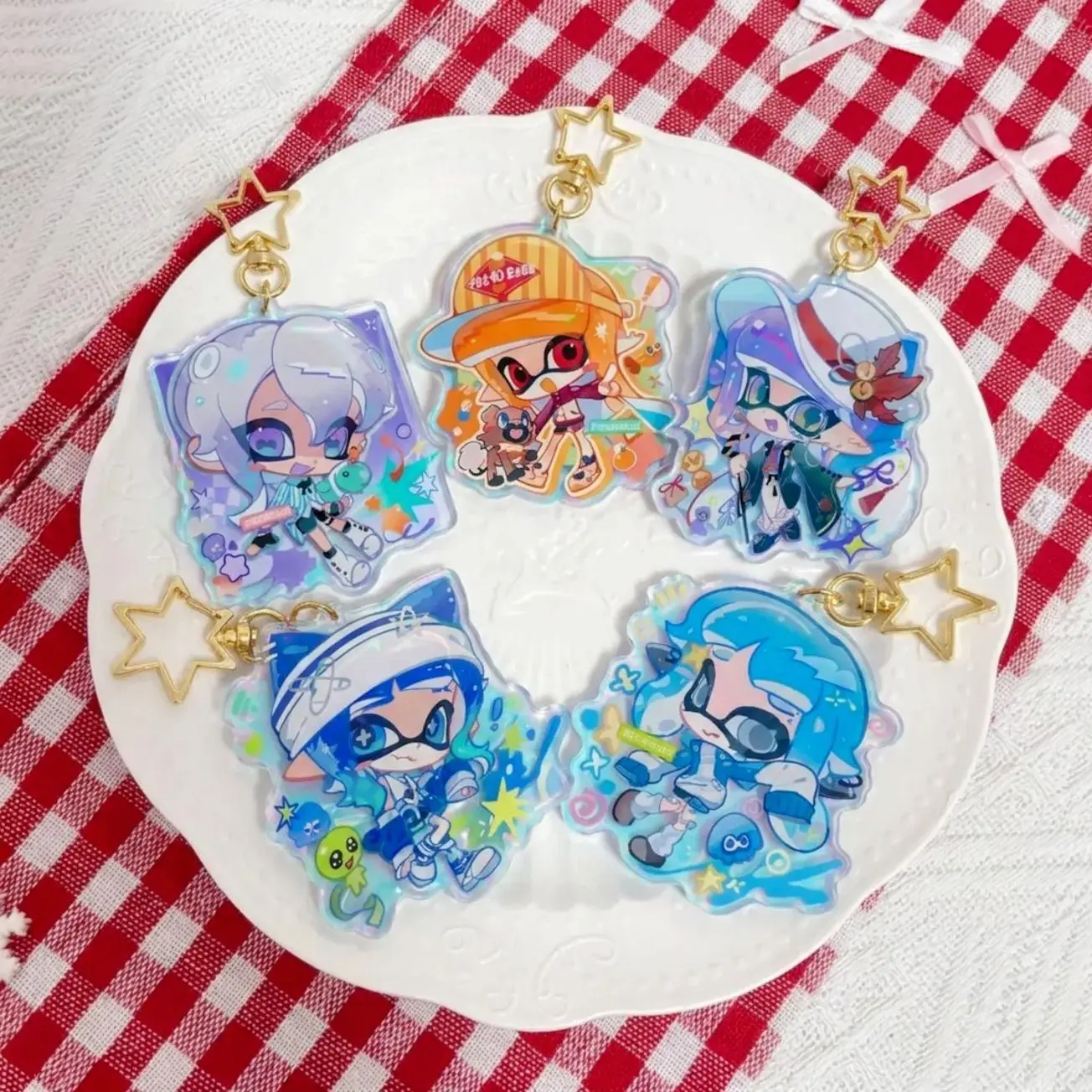 5 ops Splatoon 3 Fan Art Keychain | High Clarity Acrylic Gaming Charm