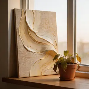 Unique 3D Visual House Decor, 'Gilded Ribbon' Minimalist Gold Abstract Art - Flat Smooth UV Print, Easy Clean, Modern Living Room & Office Wall Decor