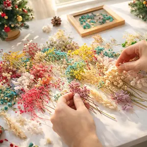 4 boxes of dried flowers in random colors, suitable for handmade DIY aromatherapy candle making, resin dried flower jewelry pendants, handmade floral greeting cards, photo frames, and more—perfect decorations for Christmas and Halloween | Multiple colors,