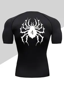 Men's Dragon Print Compression T-Shirt, Quick-Dry Breathable Stretch Fabric, Tight-Fitting Short Sleeve Top for Fitness and Outdoor Activities, Athletic Compression Shirts