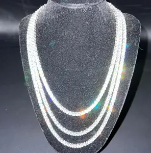 Hip Hop 925 Sterling Silver 3mm 4mm 5mm VVS Moissanite Diamond Necklace Moissanite Tennis Chain