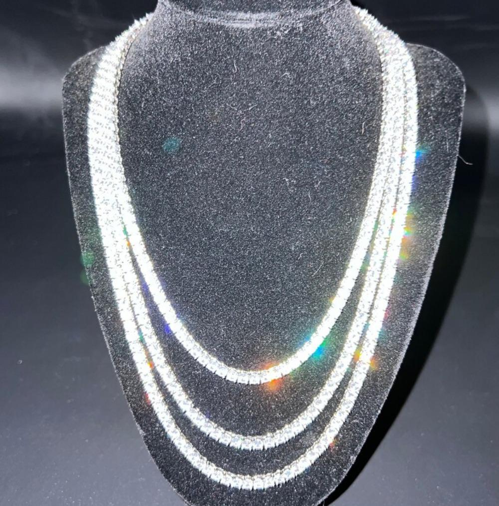 Hip Hop 925 Sterling Silver 3mm 4mm 5mm VVS Moissanite Diamond Necklace Moissanite Tennis Chain