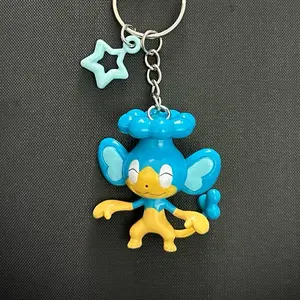 Panpour Pokemon Keychain with Clip - Blue Character Design, Keychain Attachment, Includes Star Charm pendant keychain
