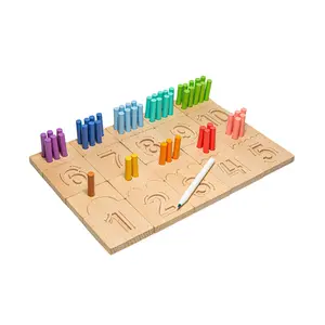 Bimi Boo Montessori Counting Pegs and Number Tracing Boards for Kids - Wooden Math Toy for Toddlers and Preschoolers