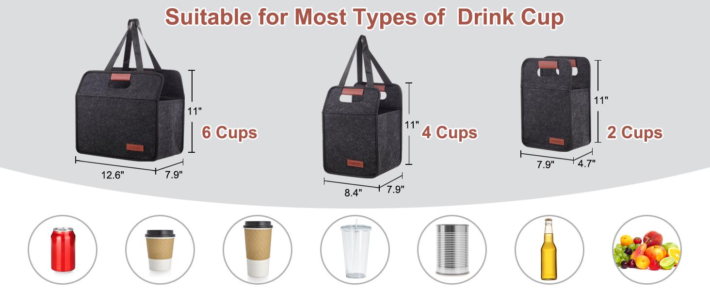 4 Cup Drink Carrier with Handle, Reusable Insulated Drink Caddy Drink Holder for Car, Folding Portable Coffee Cup Holder Bag for Travel and Delivery