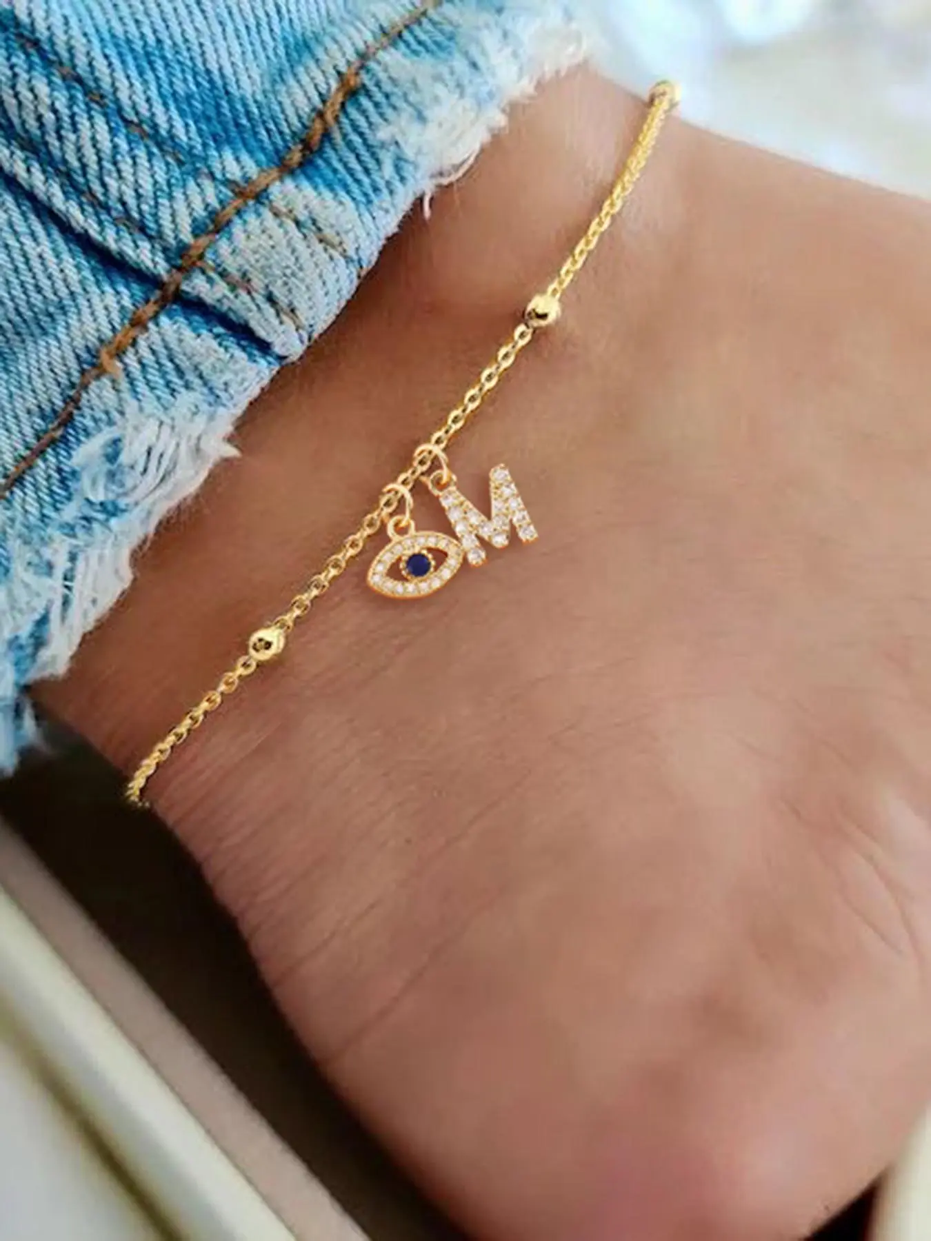 Initials Eye Design Anklet, Stainless Steel Jewelry for Party, Daily Clothing Decor, Trendy All-match & Exquisite Jewelry for Birthday Gift, Fashionable Accessory, Fashionable Jewelry Accessories