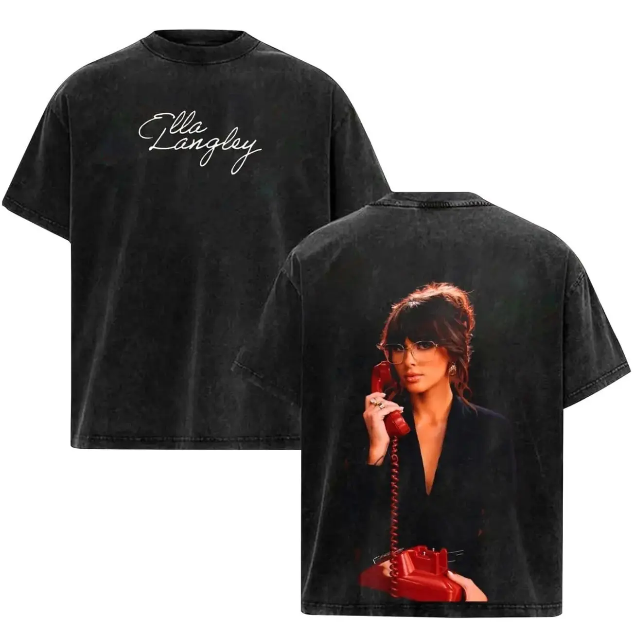 Ella Langley Graphic T-Shirt - Vintage Washed Black Oversized Tee, Retro Country Music Artist Shirt, Heavyweight Cotton Streetwear, Urban Aesthetic Western Top, Premium Daily Fashion 53Z