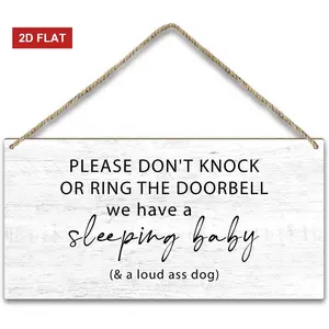 Baby Sleeping Sign No Soliciting Sign Door Wood Sign Plaque Gift for House, Wooden Wall Hanging Sign with Twine, Shelf Wood Art Sign, Home Porch Yard Front Door Out Door Decor 3.93x7.87 inch  ﻿