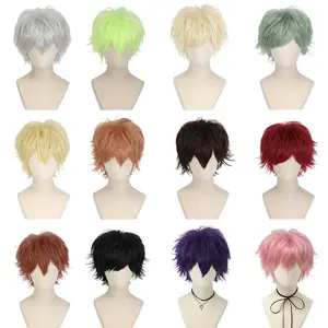 This is a 12-inch short straight hair wig, made of synthetic fiber, suitable for both men and women. It is made of synthetic heat-resistant material, making it perfect for cosplay events, role-playing parties, and festivals.