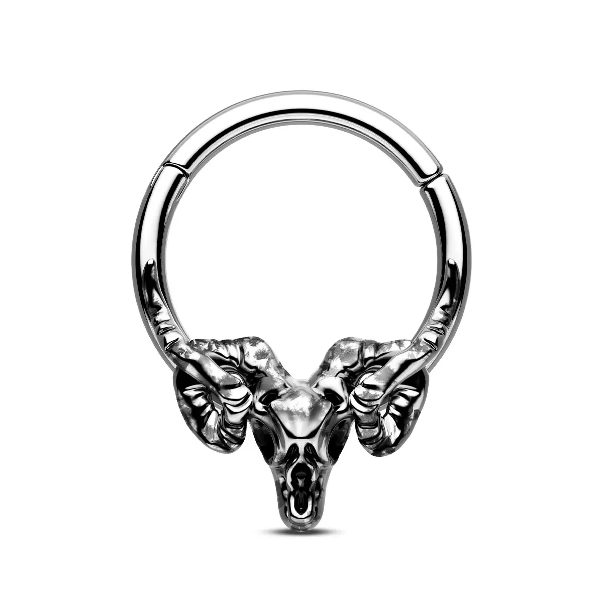 Oufer 16G Goat Skull Head Hinged Septum Ring - Unique Animal Design Body Jewelry for Piercing