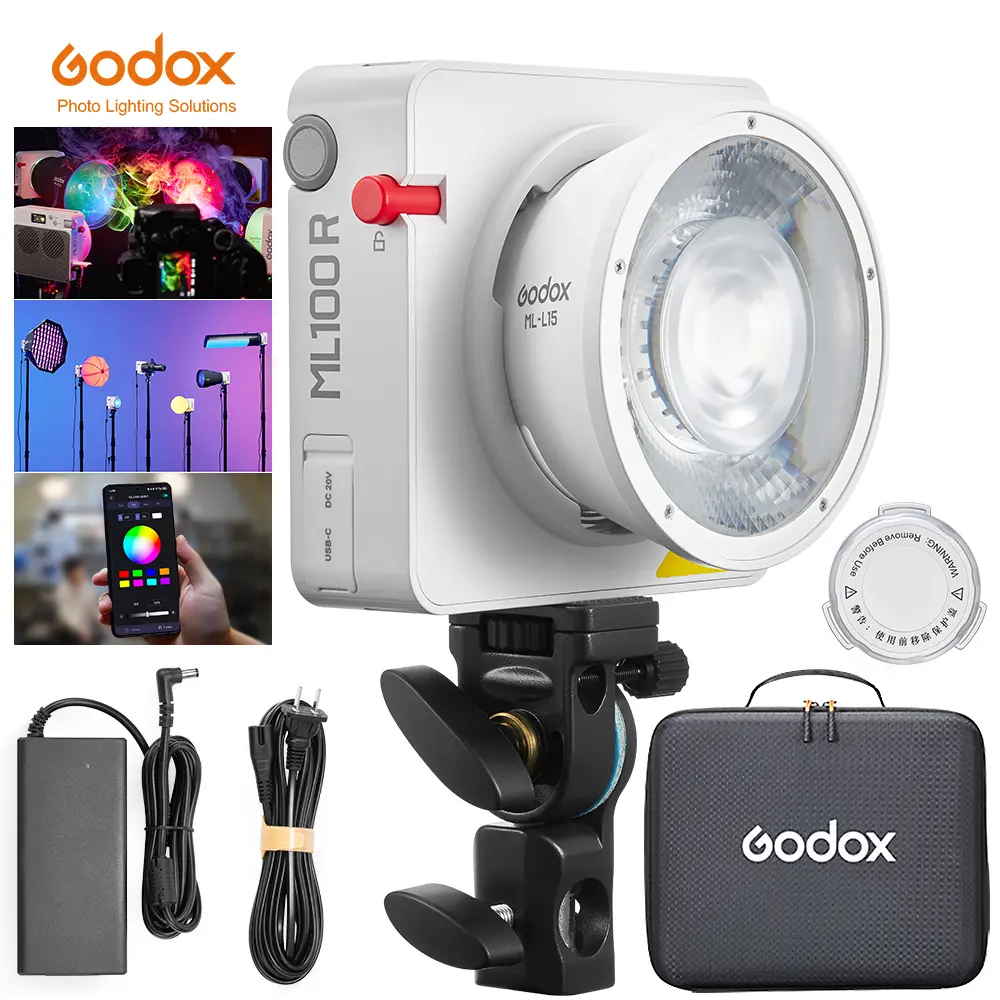 Godox ML100R 110W RGB LED Video Light, 1800K-10000K Full-Color Cob Lighting, CRI 97+/TLCI 98+, APP Control, USB-C Charging, 14 FX Effects, for Filming/Live Streaming/Outdoor Photography