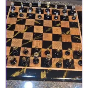 Handmade Wood Inlayed Resin Chess Board (Large - 17.5x17.5)