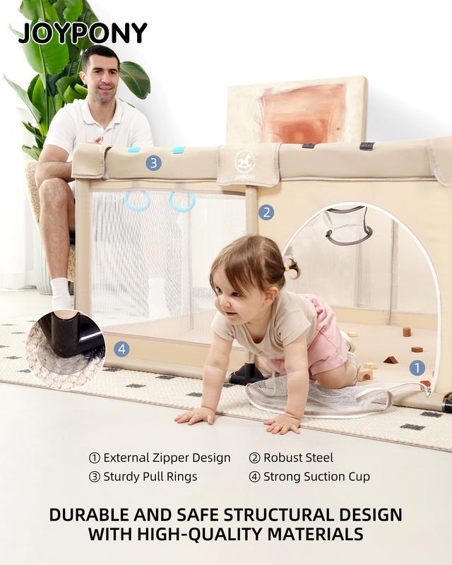 Baby Playpen With no Mat, 50X50 in Playpen for Babies and Toddlers, Play Pen for Kids, Play Pens for Babies and Toddlers for Apartment, Indoors Play Yard with Soft Breathable Mesh (Beige)