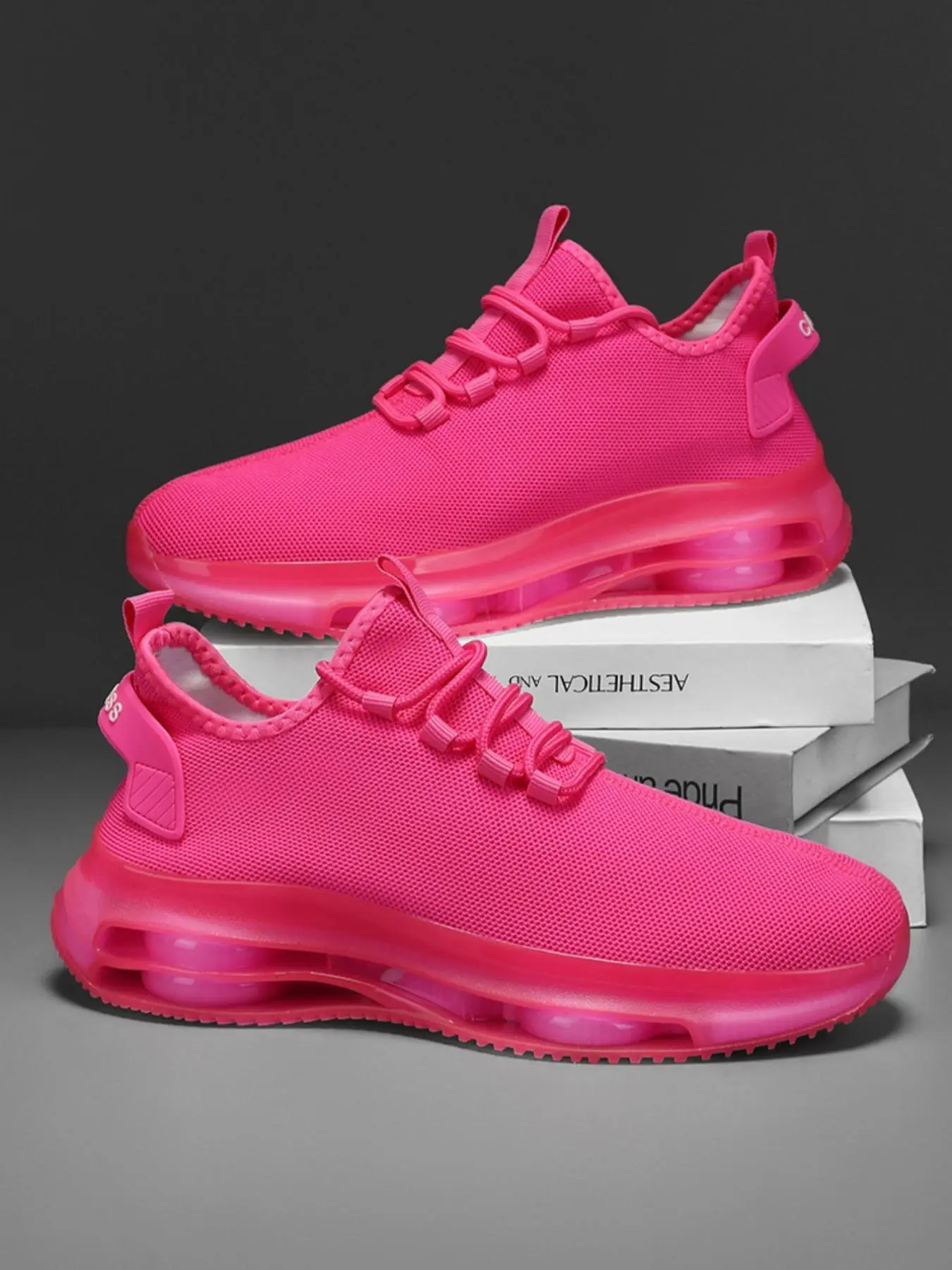 Men's Pink Lace Up Low Top Sneakers, Casual Comfortable Breathable Sports Running Shoes, Fashionable Sneakers for Daily Wear, Workout Sneakers, Casual Running Footwear, Trendy Running Shoes