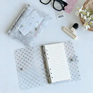 A6 Size Six-Hole Colorful Dotted Butterfly Ring Binder, Life Binder, Lined Inner Pages, Transparent Cover, Insertable Rings, Suitable for Students and Office Use