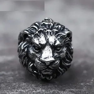 New Men's 316L Stainless Steel Rings Fierce Lion Animal King Gothic Punk Motorcycle Jewelry Gifts