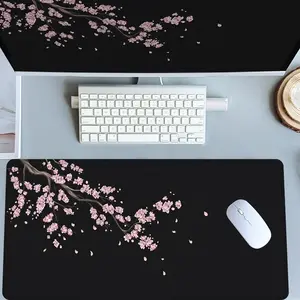 Pink Cherry Blossom Pattern Mouse Pads Extra Large Computer Desk Top Mat Mouse Pad for Laptop Mouse Desk Pad Desk Mats with Non - Slip Rubber Base Stitched Edge for Home and Office