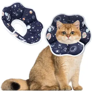 Soft Adjustable Cat Cone Collar, Comfortable Recovery Collar for Cats After Surgery (Dark Blue, Small)