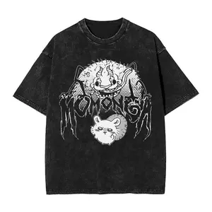 valentine shirts Metal Momonga Dekatsuyo Chiikawa T Shirt Hip Hop Washed Short Sleeve Street T-Shirts Vintage Men Tops Streetwear Printed Tees Menswear Distressed