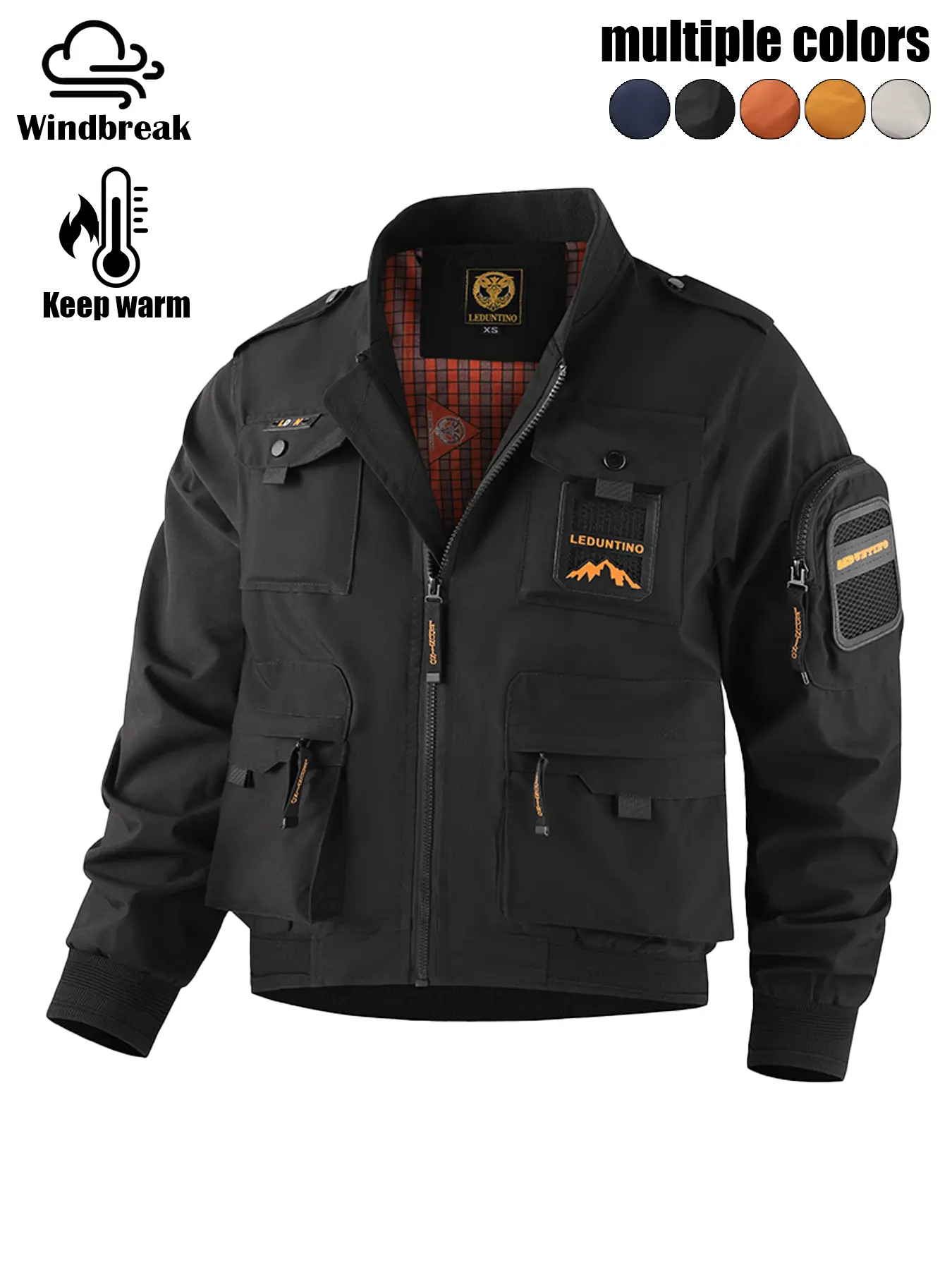 Men's Military-Style Cargo Bomber Jacket with a Stand Collar, Multi-Pocket Design and Zippered Sleeve Detail for Fall Streetwear