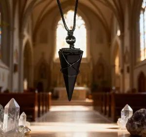 Hand-Polished Black Tourmaline Pendant High-Quality Crystal Point Spiritual Gift Men Women Amulet Jewelry