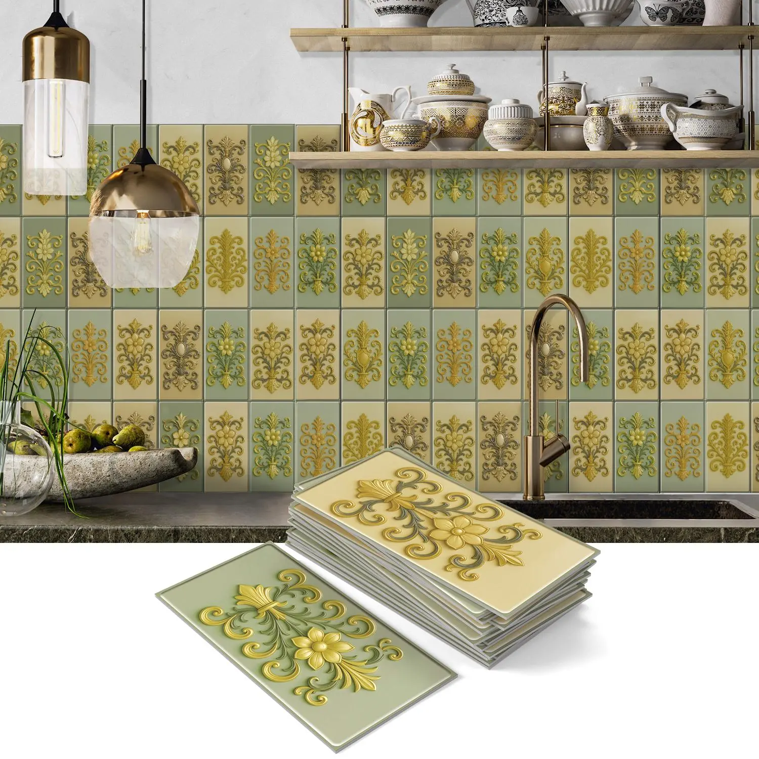 Mandala Pattern Tile Sticker, 1 Box Waterproof Self Adhesive Tile Sticker, Easy to Clean Wall Decal for Kitchen, Living Room and Bathroom
