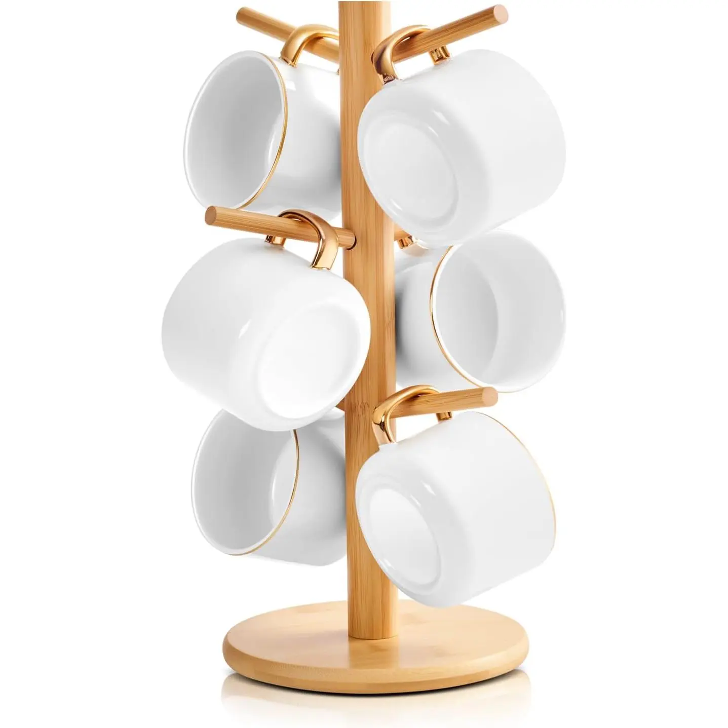 Bamboo Mug Tree for Counter, 6 Hooks Detachable Coffee Mug Holder, Decorative Mug Racks for Coffee Bar Organizer