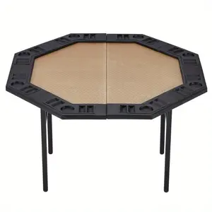 8-Player Foldable Game Table, Portable Oval Table with Cup Holders & Chip Trays, Folding Card Table for Home Parties & Game Room
