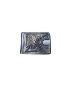 Ariat Men’s Bi-Fold Money Clip Wallet – Chocolate Leather with Calf Hair Overlay