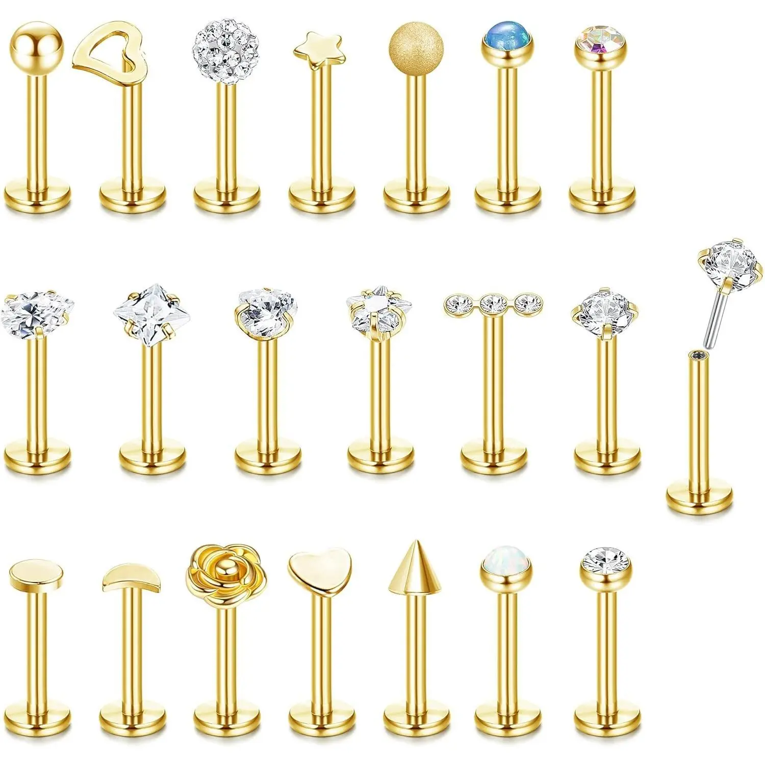 Fansilver 16G Threadless Push-In Body-Safe Dainty Piercing Jewelry - Stainless Steel Lip Rings, Tragus Helix Earrings Studs, Nose Rings for Women - Lip Piercings, Nose Piercing Accessories