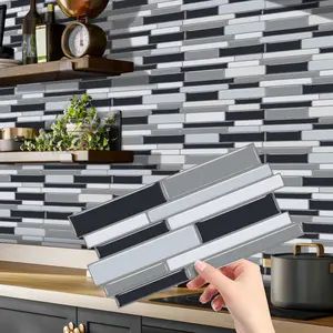 (12/24/48 pieces) Mosaic marble imitation crystal design, waterproof and oil-proof mosaic tiles, self-adhesive (peel and stick), easy to install, 12 cm X 24.6 cm, Marble Backsplash Wallpaper