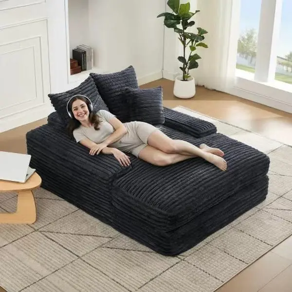Beige Corduroy 2-Seater Convertible Recliner Sofa Bed Loveseat - Boneless Couch, Armrest, Sturdy Foam, Pre-Assembled, Apartment Size Sofas & Couches, Small Space Indoor Furniture, Comfy Ready-to-Use Sectional