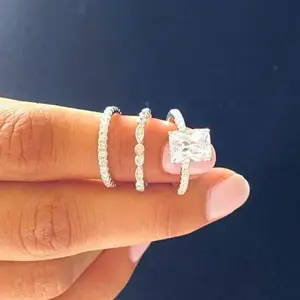 Fashionable Three Piece Square Diamond Ring Set for Women - Set of 3 Unique Design 2025