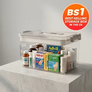 Large Capacity Medicine Storage Box with Handle, Portable Clear Plastic Pill Organizer, Multipurpose Household First Aid Container,  Multipurpose Transparent Storage Container for Medical Supplies & Home Sundries
