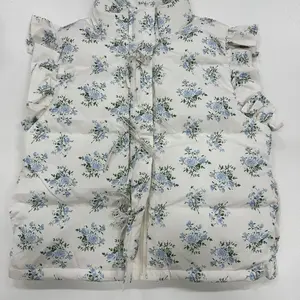 Floral Puffer Vest with Ruffle Sleeve