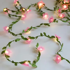 Cherry Blossom Decor Flower String Lights Vines with Fairy Lights Christmas, 30 LED Copper with Remote Control  Operated  Flower Garland Leaf for Locker, Wall,Christmas Decorations-2 Pack