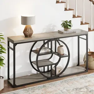 Garvee 55" Entryway Table, 5-Tier Console Tables for Entryway, Industrial Sofa Tables with Storage for Living Room, Entry Hallway Couch Entrance Table with o-Shaped Metal Frame & Storage Shelves