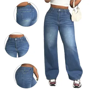 Women's Dark Wash High Waisted Ultra Wide Leg Jeans - Loose Fit Denim Pants with Casual Chic Vibe