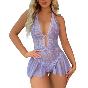 AgeRose Elegant Deep V-Neck Intimates: High-Elastic Floral Lace Patchwork Sleepwear, Soft One-Piece Loungewear - Ideal New Year & Valentine's Day Gift Soft Comfy Lingerie Soft Supportive Lingerie Seamless Body Suit Womenswear