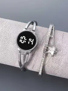 Women's Elegant Digital Watch Set , Round Case, Analog-Digital Display, Heart-Shaped Bracelets, Non-Rechargeable Button Battery Wristwatch, Ideal for Christmas, Halloween, Thanksgiving, Valentine's, Graduation, Birthday